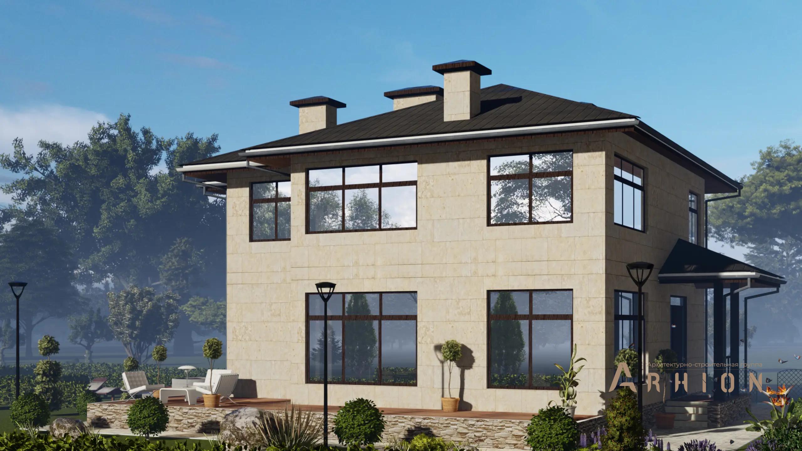 8. Проект двухэтажного дома в современном стиле с четырехскатной, H-1303, площадью - 171 кв c терассой